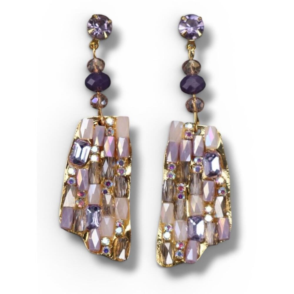 Stone Dangle Earrings Gold Multicolor Statement Beaded Fringe Drop